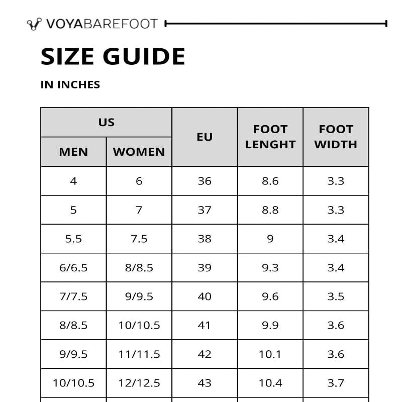Strivo Unisex size chart